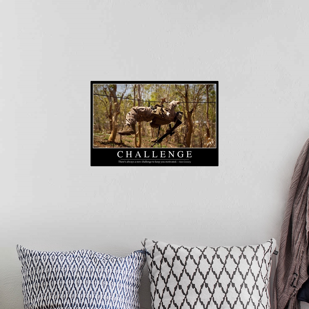 A bohemian room featuring Challenge: Inspirational Quote and Motivational Poster
