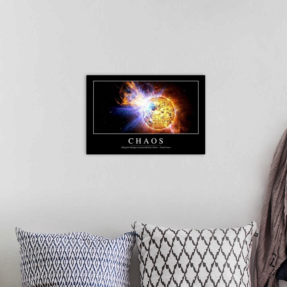 A bohemian room featuring Chaos: Inspirational Quote and Motivational Poster