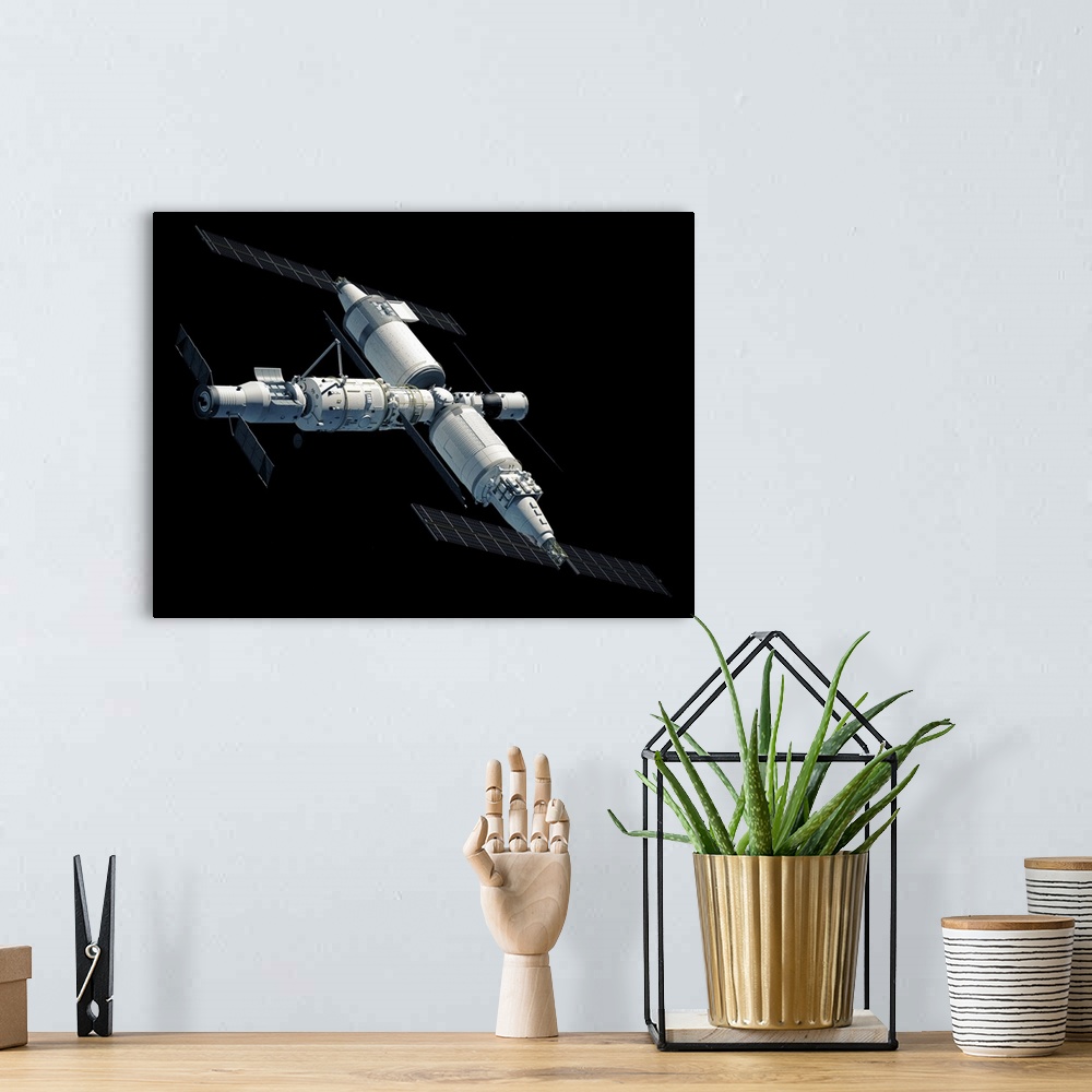 A bohemian room featuring Chinese Space Station Tiangong 2022, complete view.