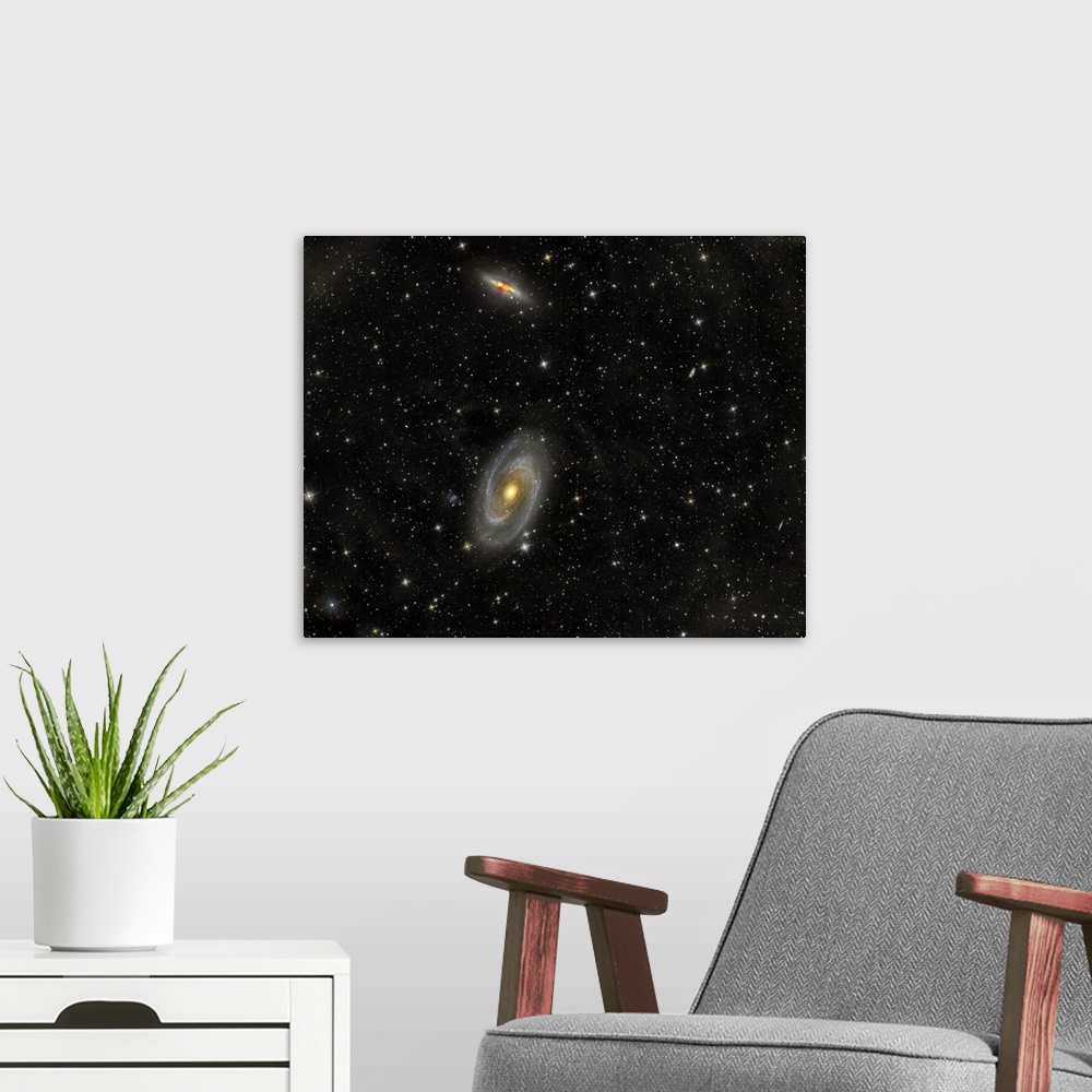 A modern room featuring Cigar Galaxy and Bode's Galaxy in the constellation Ursa Major.