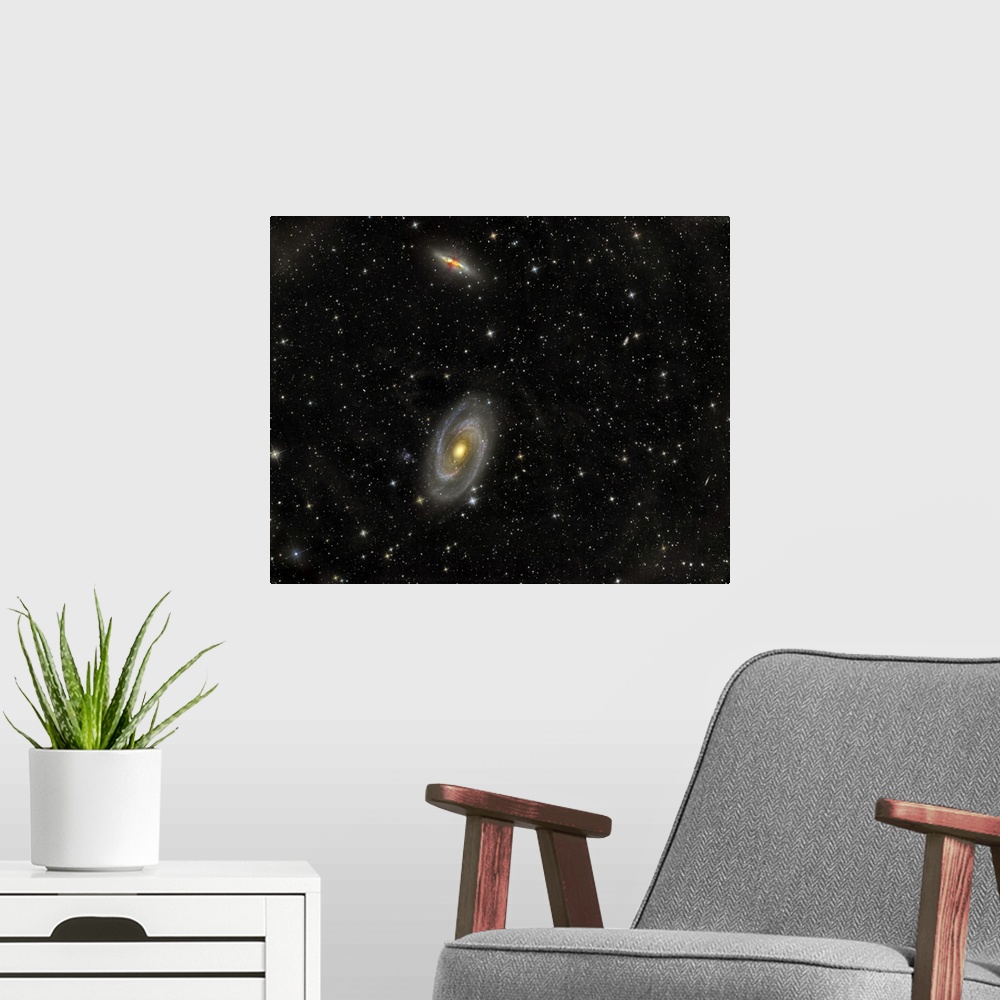 A modern room featuring Cigar Galaxy and Bode's Galaxy in the constellation Ursa Major.