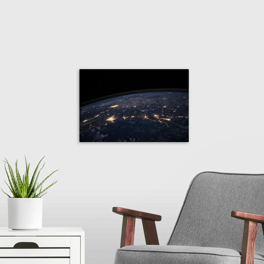 A modern room featuring August 9, 2014 - Nighttime image showing city lights in at least half a dozen southern states fro...