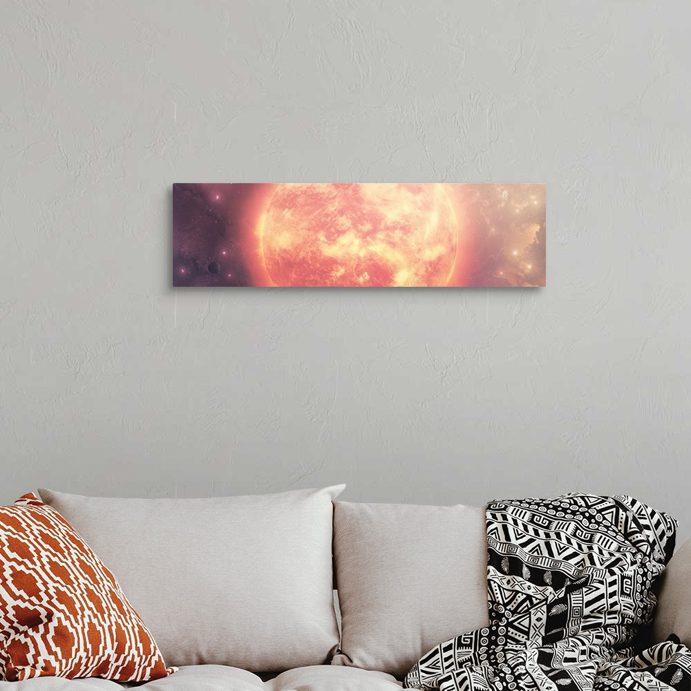 A bohemian room featuring Close-up of an Animus Majoris solar system Sun and its planets.
