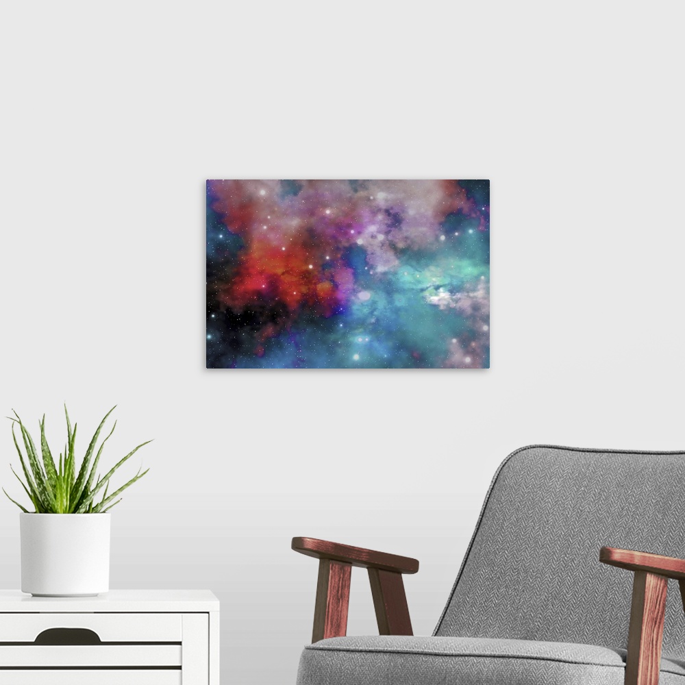 A modern room featuring Cloud and star remnants after a supernova explosion.