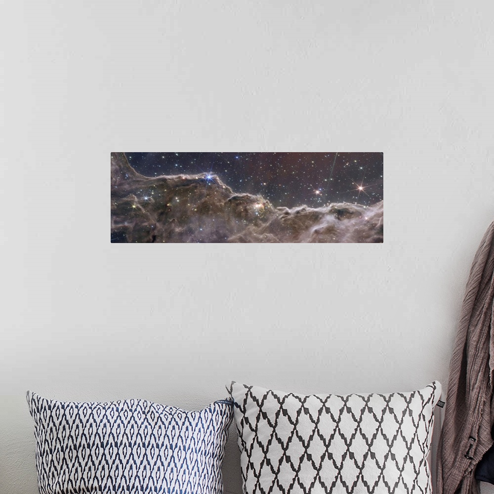 A bohemian room featuring A never-before-seen view of a star-forming region in the Carina Nebula. Captured in infrared ligh...