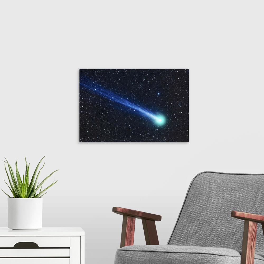 A modern room featuring January 19, 2015 - A telescopic close-up of Comet Lovejoy (C/2014 Q2).