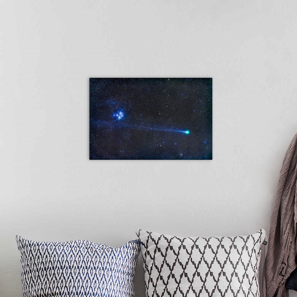 A bohemian room featuring January 18, 2015 - Comey Lovejoy (C/2014 Q2) nearest the Pleiades star cluster, Messier 45, with ...
