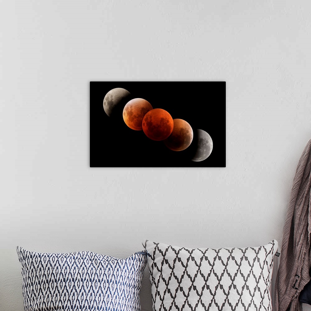 A bohemian room featuring Composite image of lunar eclipse.
