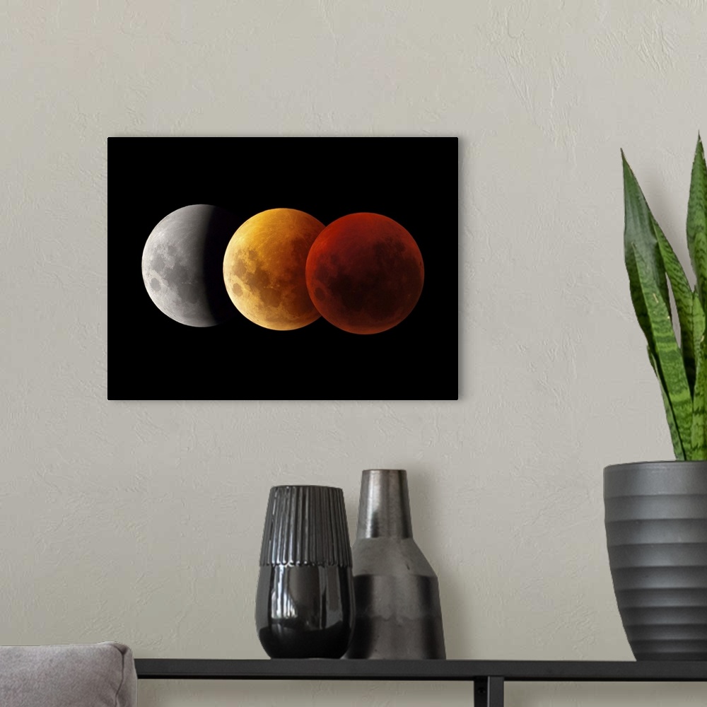 A modern room featuring Composite image of lunar eclipse, Victoria, Australia.
