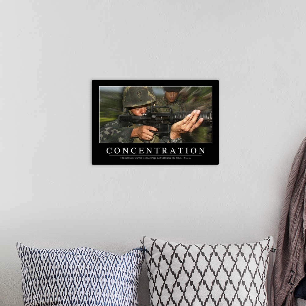 A bohemian room featuring Concentration: Inspirational Quote and Motivational Poster