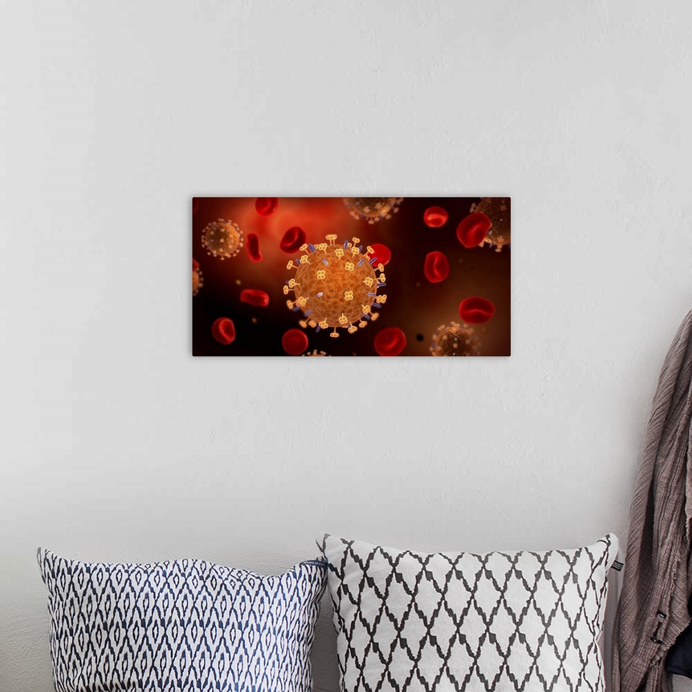 A bohemian room featuring Conceptual image of influenza causing flu.