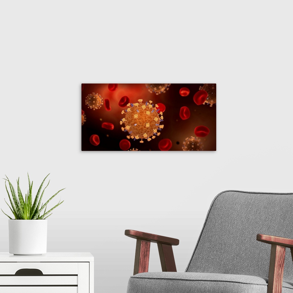 A modern room featuring Conceptual image of influenza causing flu.