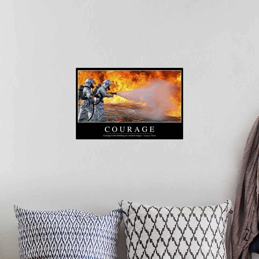A bohemian room featuring Courage: Inspirational Quote and Motivational Poster