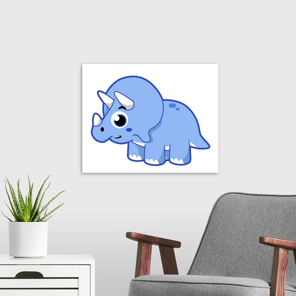 A modern room featuring Cute illustration of a Triceratops dinosaur.