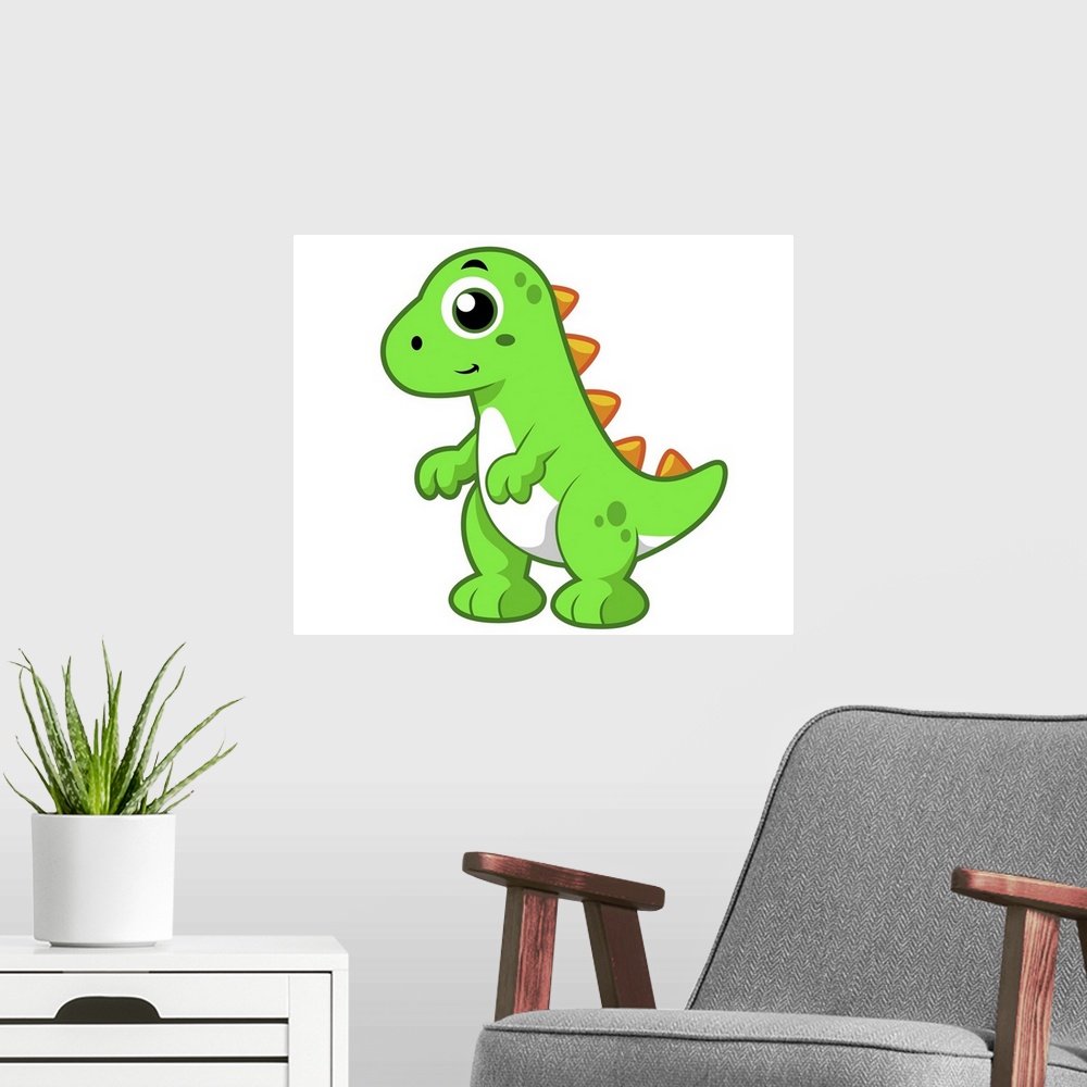 A modern room featuring Cute illustration of Tyrannosaurus Rex.