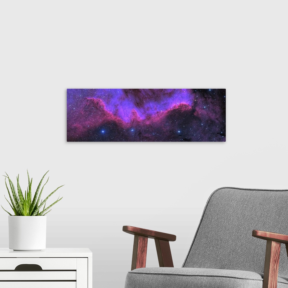 A modern room featuring Cygnus Wall, NGC 7000, the North American Nebula.
