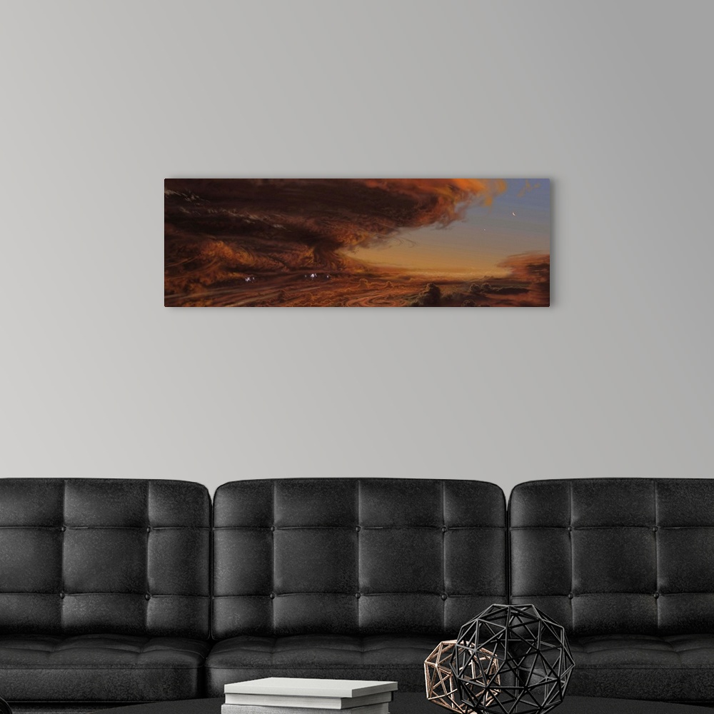 A modern room featuring Deep within the raging storm that is the Great Red Spot of Jupiter.