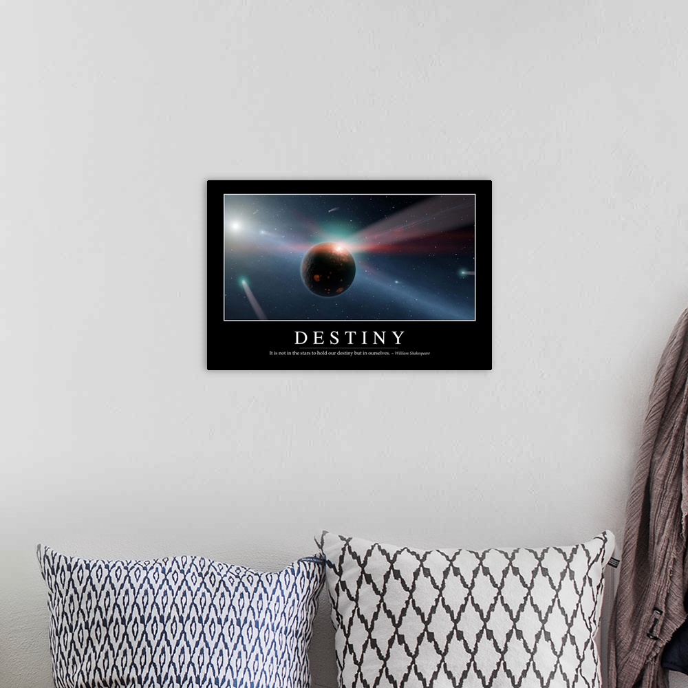 A bohemian room featuring Destiny: Inspirational Quote and Motivational Poster