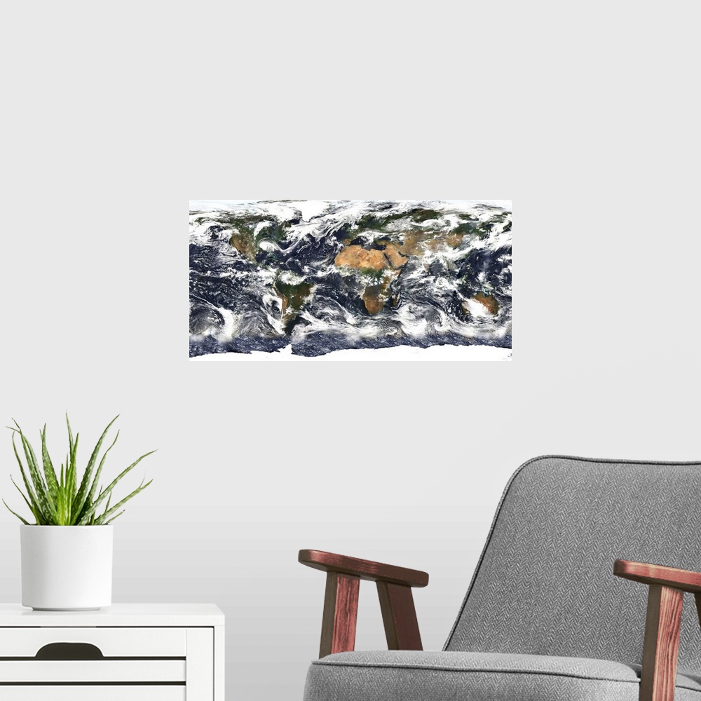 A modern room featuring Detailed satellite view of Earth