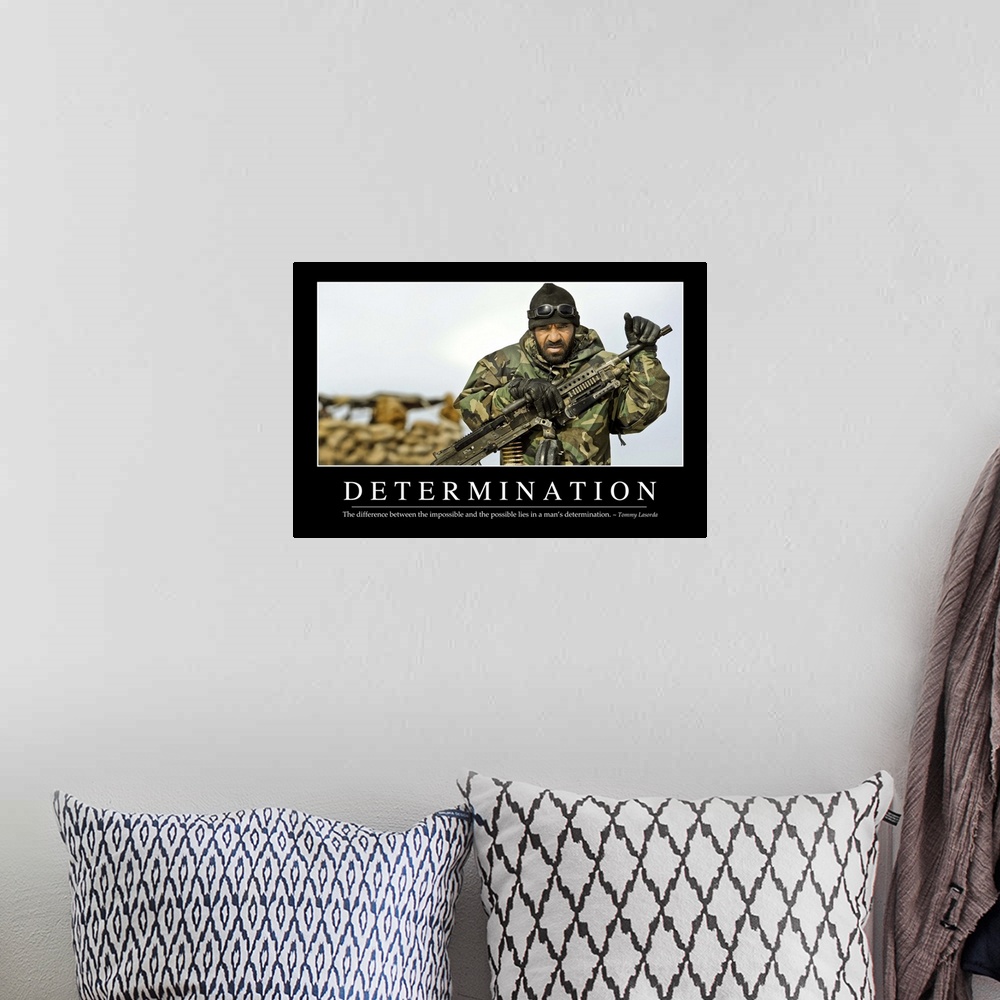 A bohemian room featuring Determination: Inspirational Quote and Motivational Poster