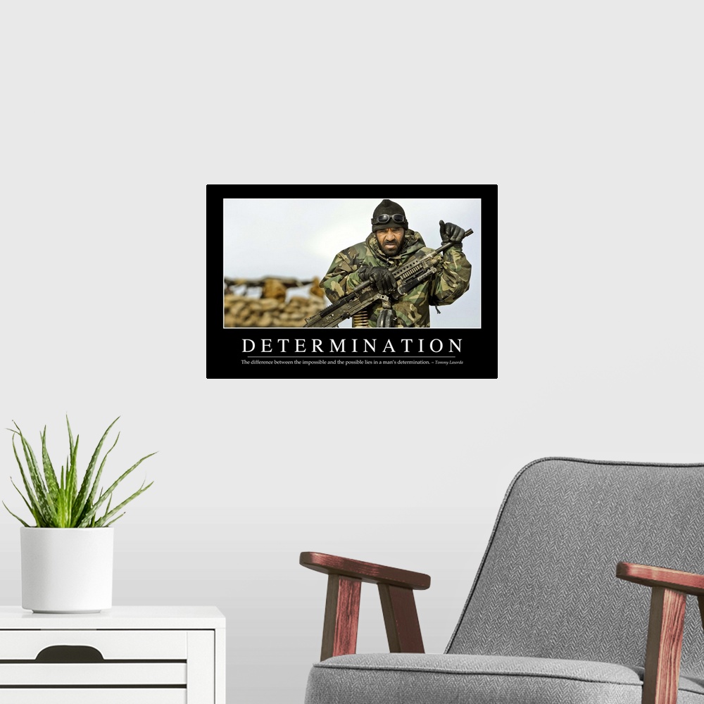 A modern room featuring Determination: Inspirational Quote and Motivational Poster