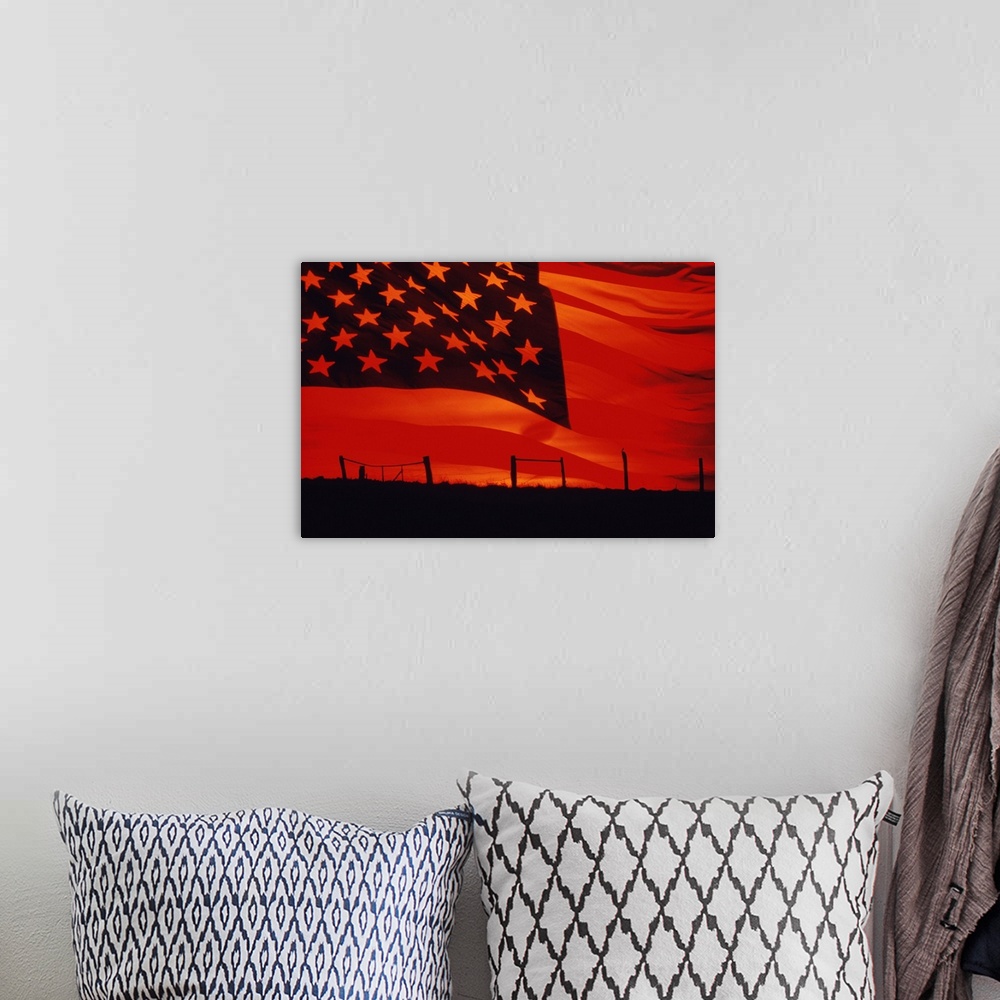 A bohemian room featuring Digital composite of the American Flag over the countryside.