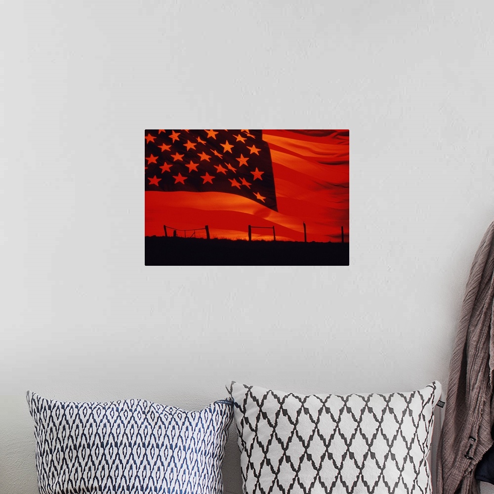 A bohemian room featuring Digital composite of the American Flag over the countryside.