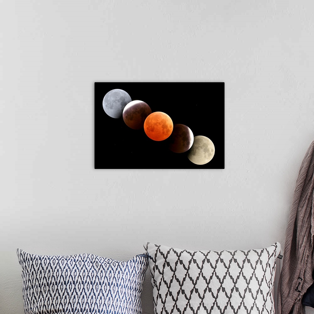 A bohemian room featuring October 27, 2004 - Digital composite of total lunar eclipse taken from Alberta, Canada.