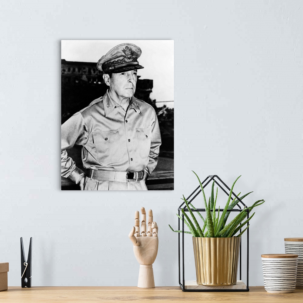 A bohemian room featuring Digitally restored vector photo of Douglas MacArthur. MacArthur was a highly decorated career sol...