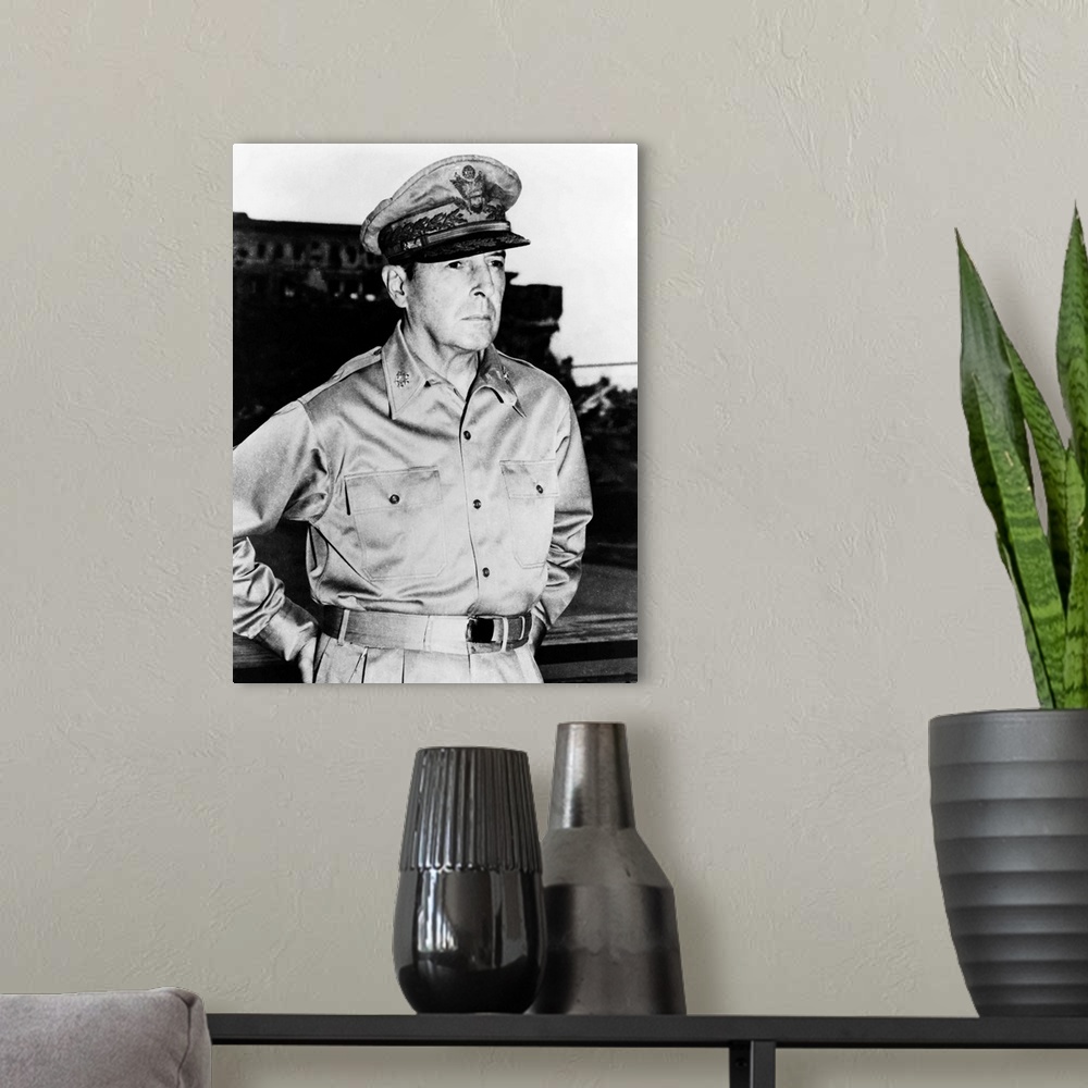 A modern room featuring Digitally restored vector photo of Douglas MacArthur. MacArthur was a highly decorated career sol...