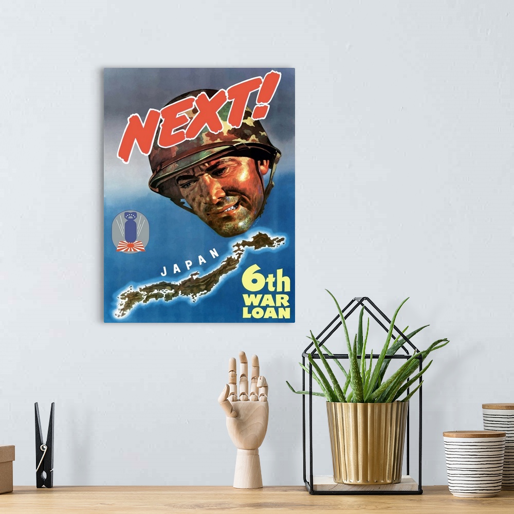A bohemian room featuring Digitally restored vector war propaganda poster. This vintage World War II poster features the he...