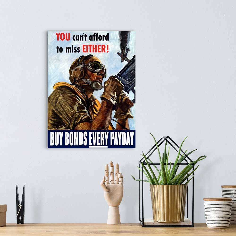A bohemian room featuring Digitally restored vector war propaganda poster. This vintage World War Two poster features an Am...