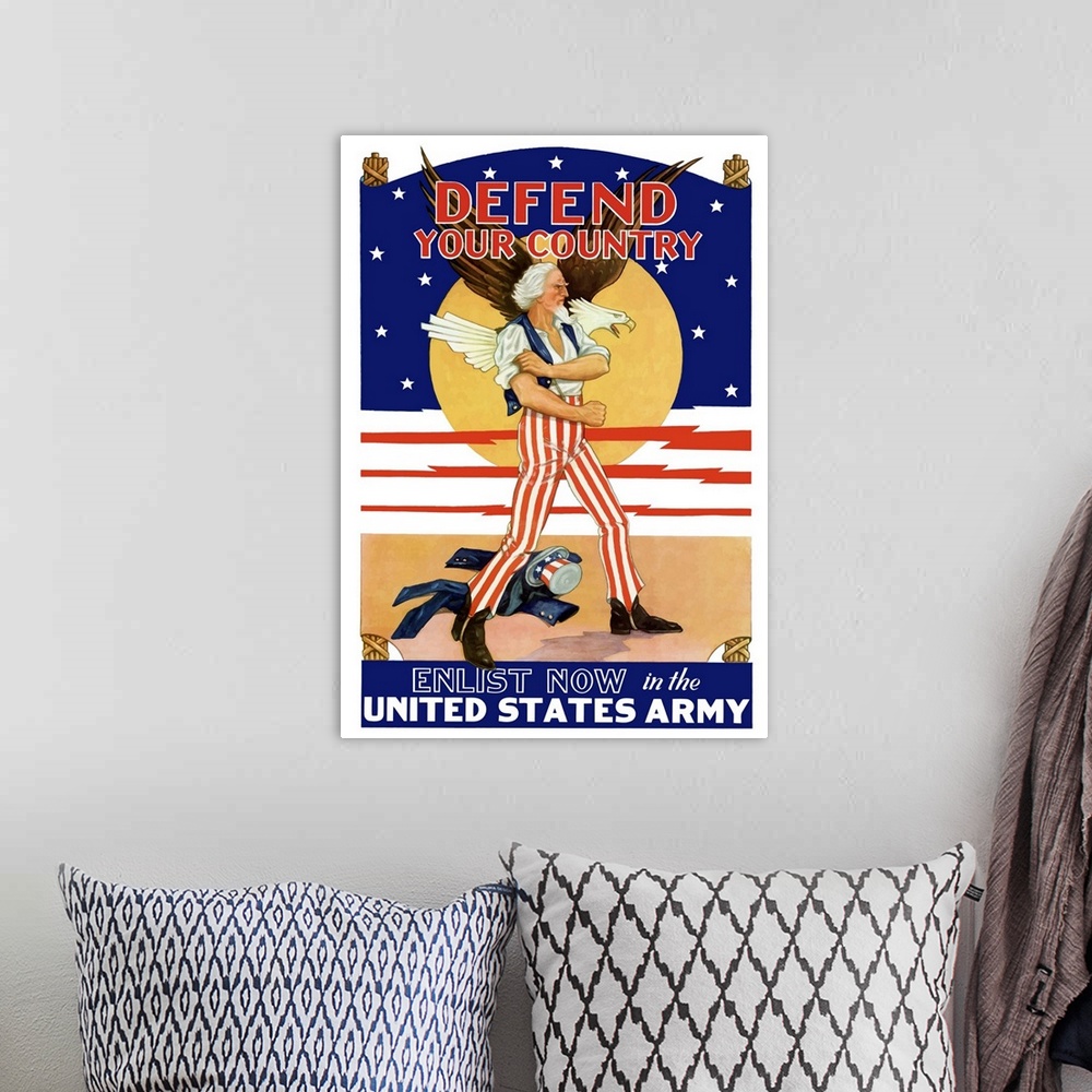 A bohemian room featuring Digitally restored vector war propaganda poster. This vintage World War Two poster features a soa...