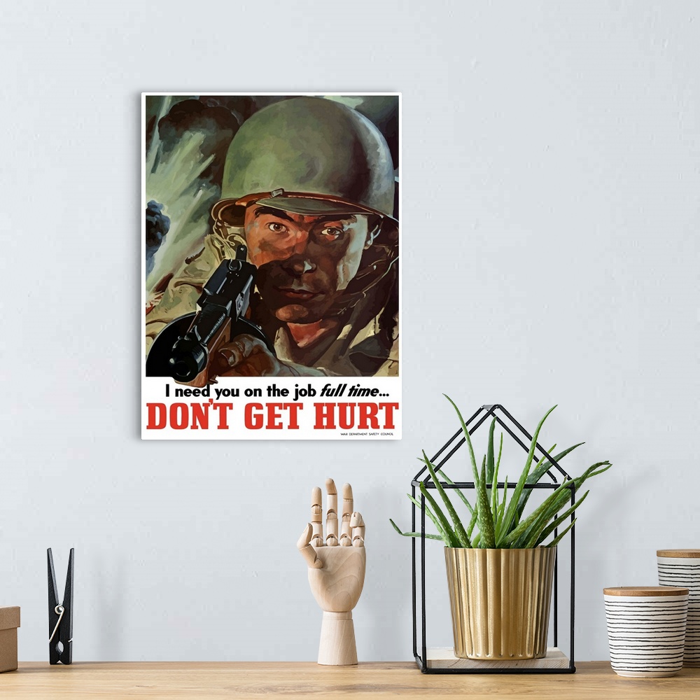 A bohemian room featuring Digitally restored vector war propaganda poster. This vintage World War II poster features an Ame...