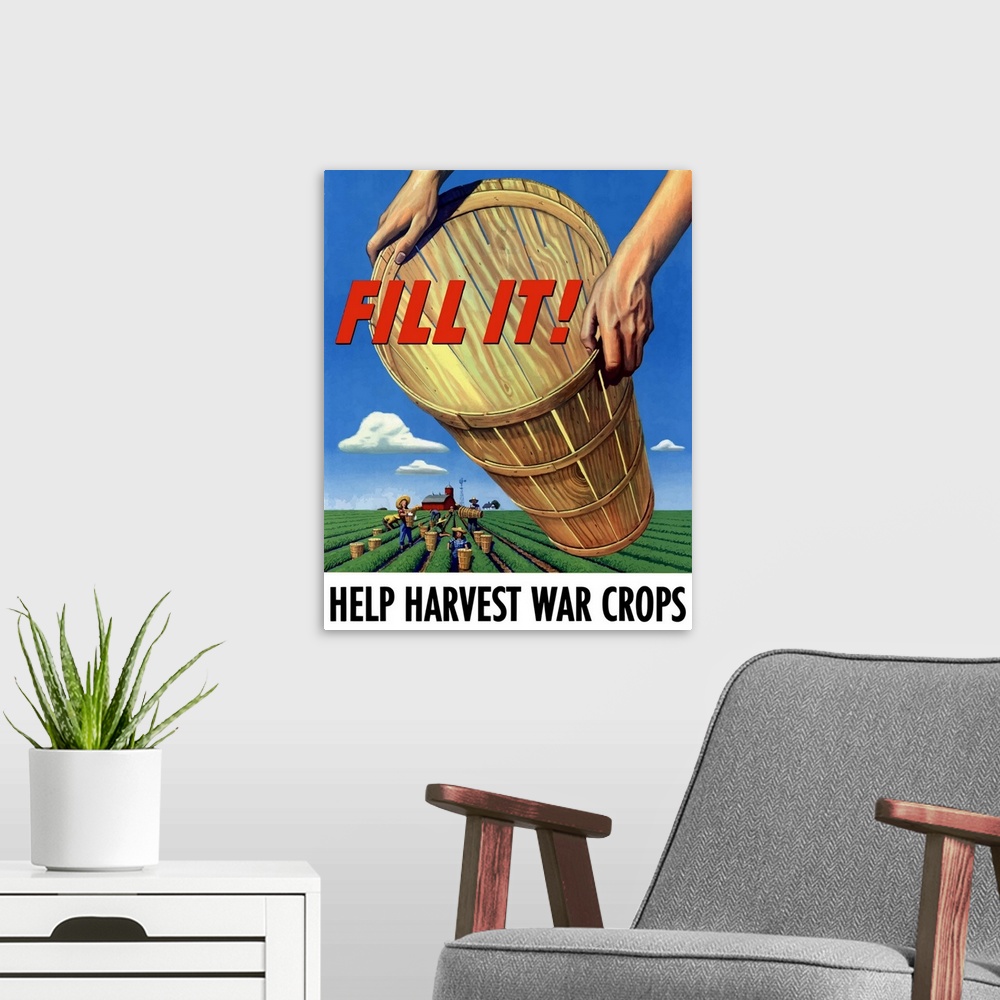 A modern room featuring Digitally restored vector war propaganda poster. This vintage World War Two product features work...