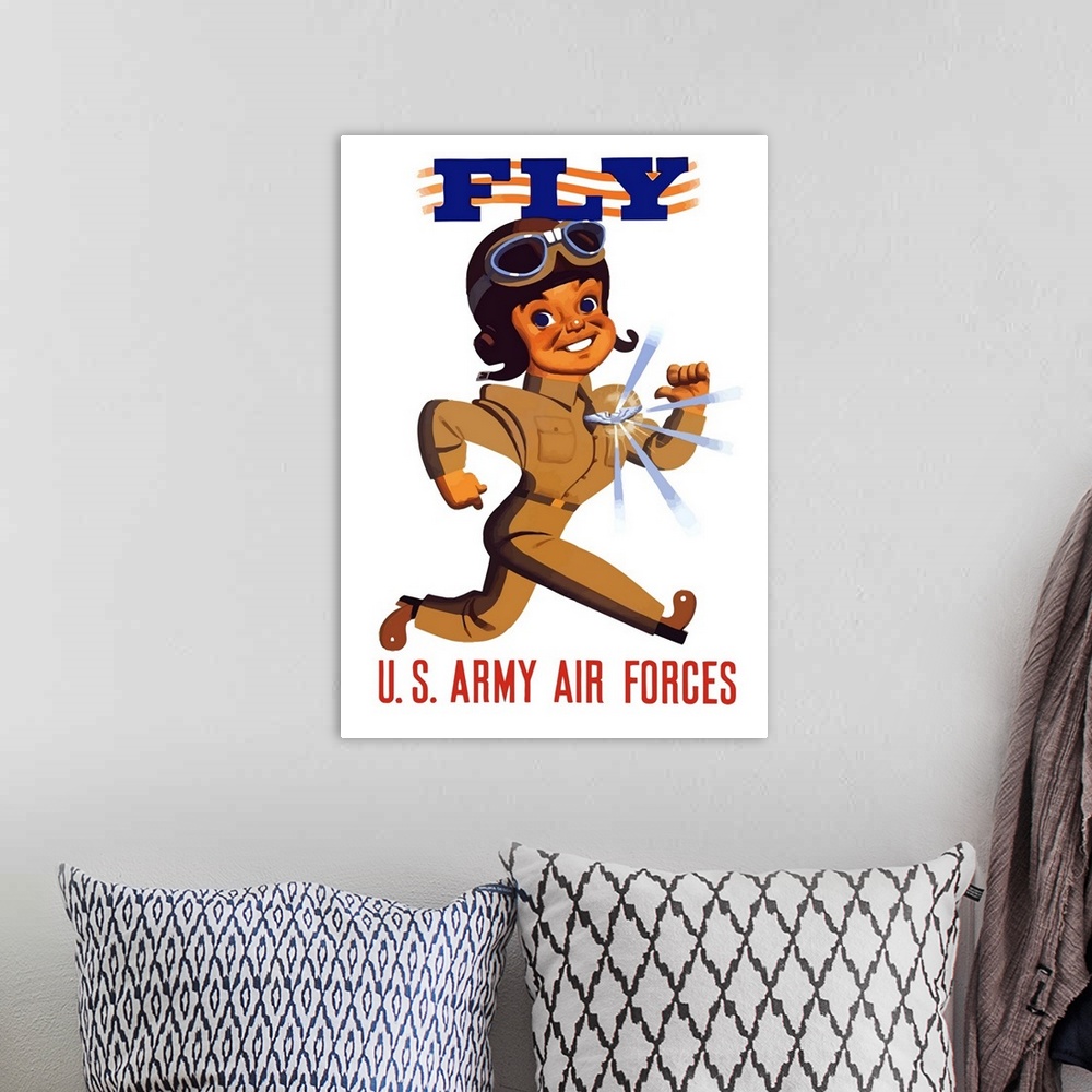 A bohemian room featuring Digitally restored vector war propaganda poster. This vintage World War Two poster features a car...