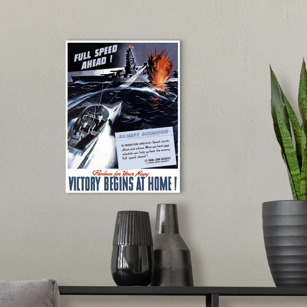 A modern room featuring Digitally restored vector war propaganda poster. This vintage World War Two poster features Ameri...