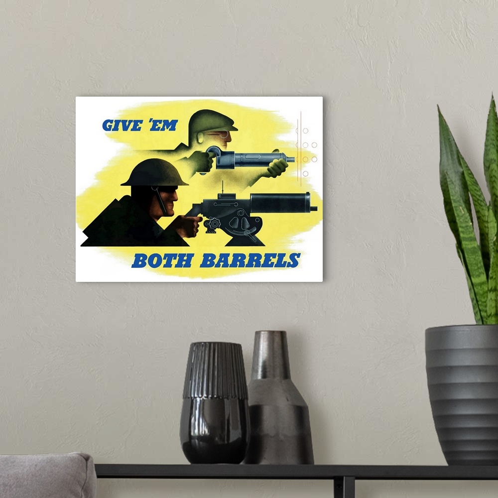 A modern room featuring Digitally restored vector war propaganda poster. This vintage World War Two poster features a fac...