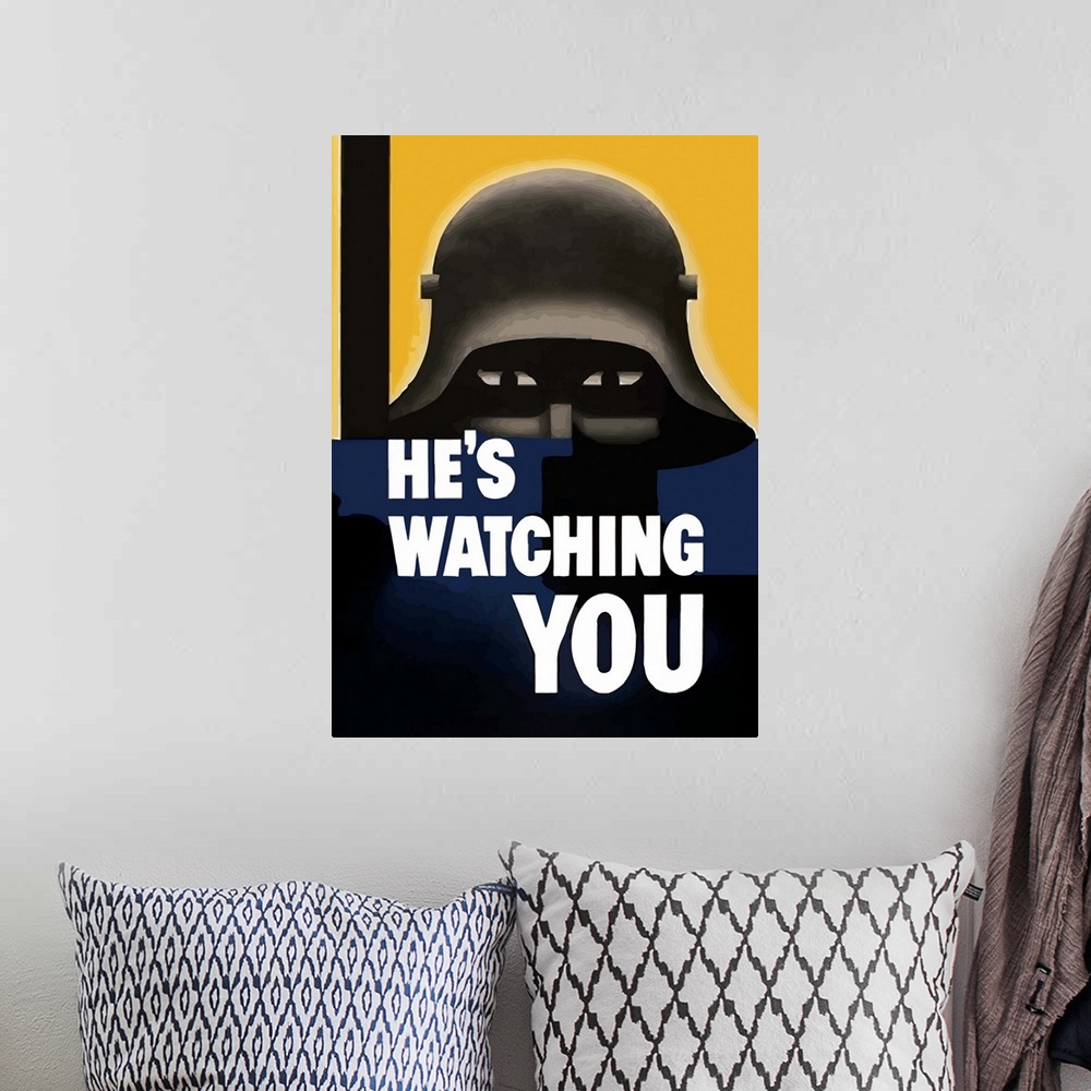A bohemian room featuring Digitally restored vector war propaganda poster. This vintage World War Two poster features the d...
