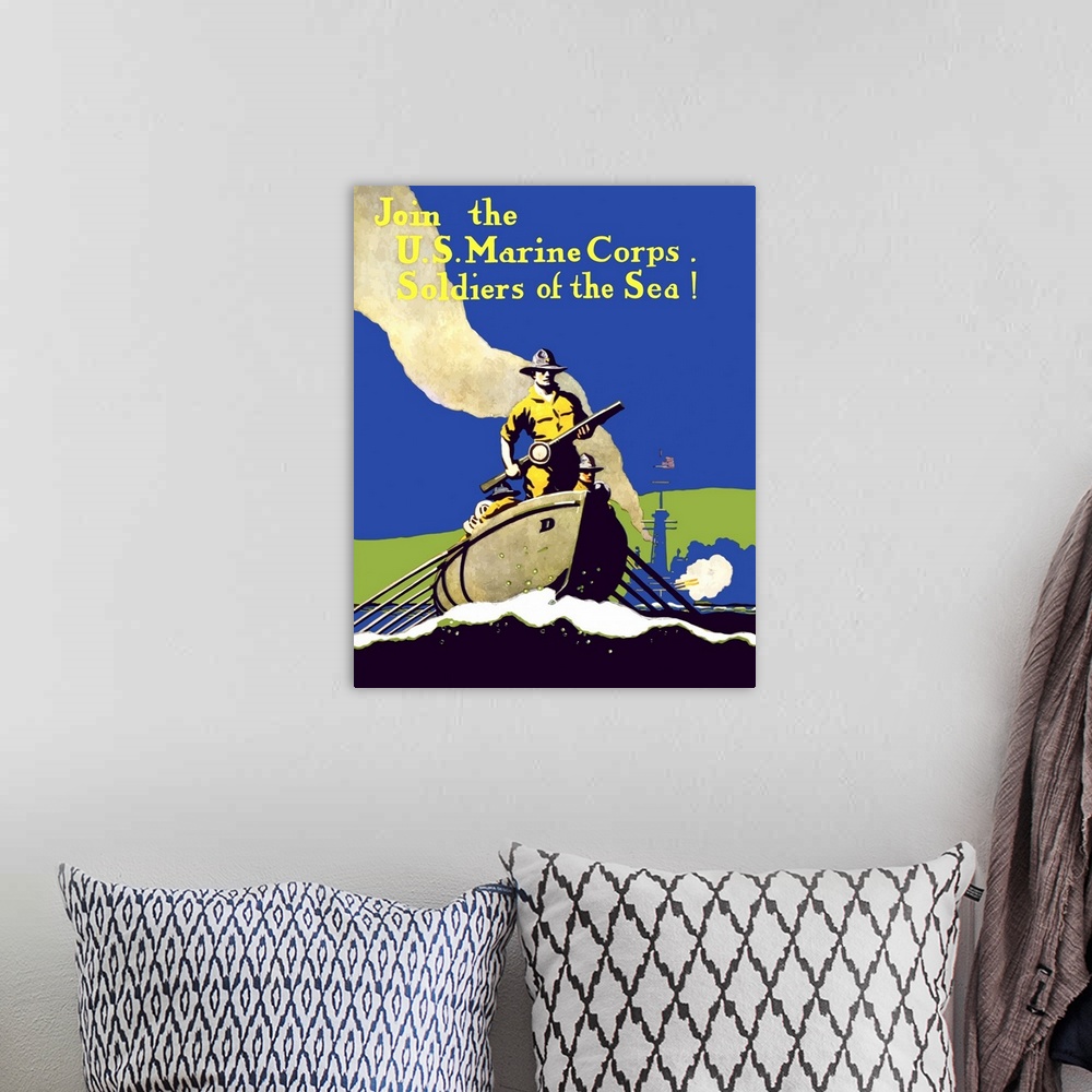 A bohemian room featuring Digitally restored vector war propaganda poster. This vintage World War One poster features US Ma...