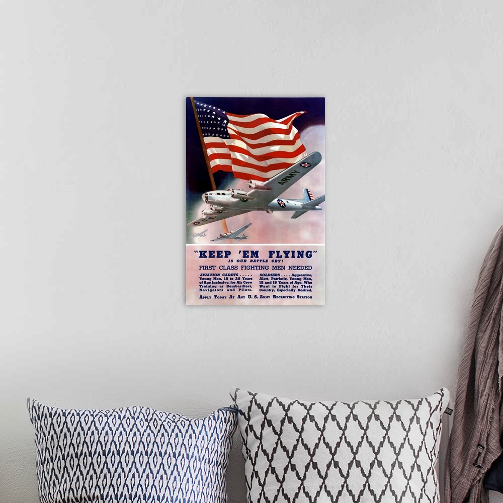 A bohemian room featuring Digitally restored vector war propaganda poster. This vintage World War II Army Recruiting poster...