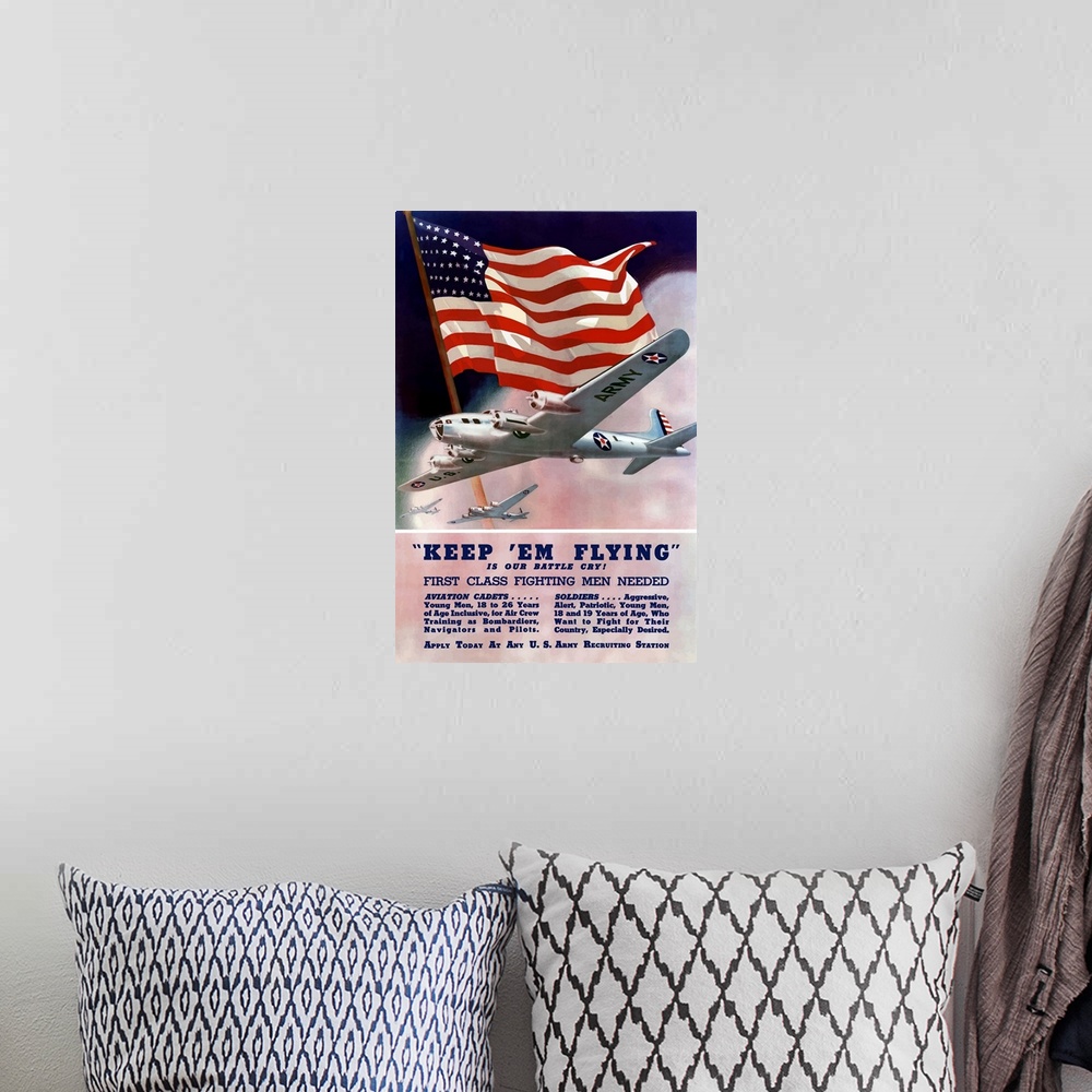 A bohemian room featuring Digitally restored vector war propaganda poster. This vintage World War II Army Recruiting poster...