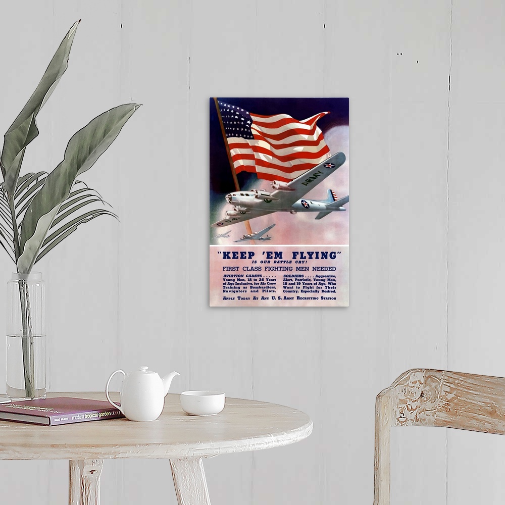 A farmhouse room featuring Digitally restored vector war propaganda poster. This vintage World War II Army Recruiting poster...