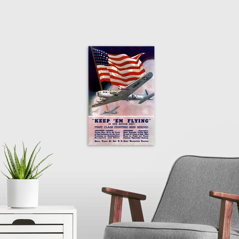 A modern room featuring Digitally restored vector war propaganda poster. This vintage World War II Army Recruiting poster...
