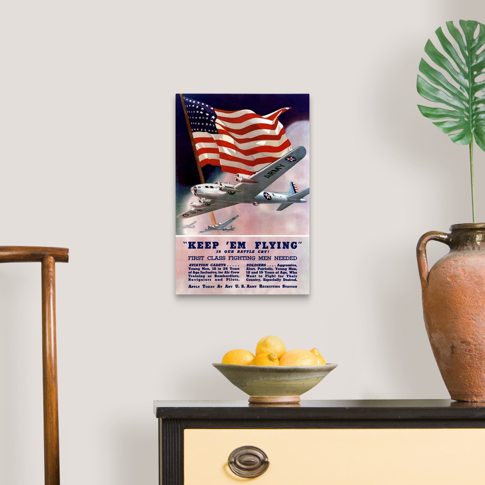 A traditional room featuring Digitally restored vector war propaganda poster. This vintage World War II Army Recruiting poster...