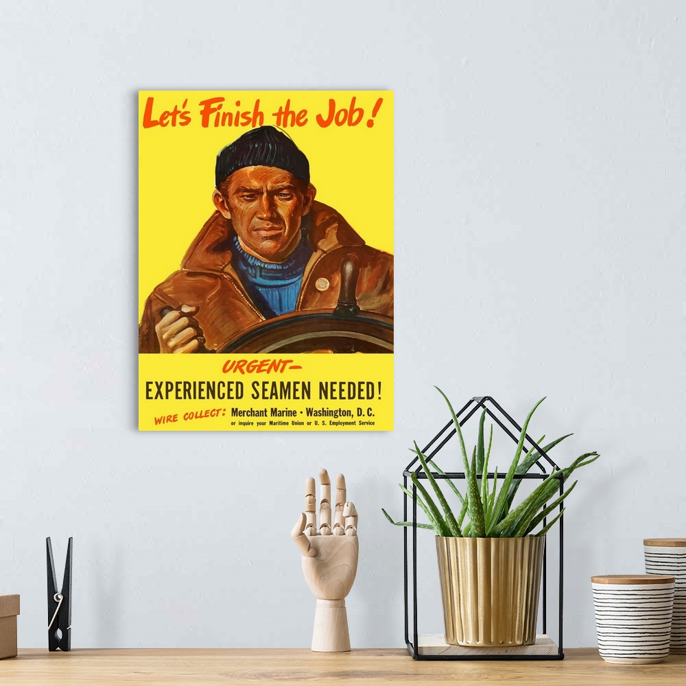 A bohemian room featuring Digitally restored vector war propaganda poster. This vintage World War Two poster features a sai...