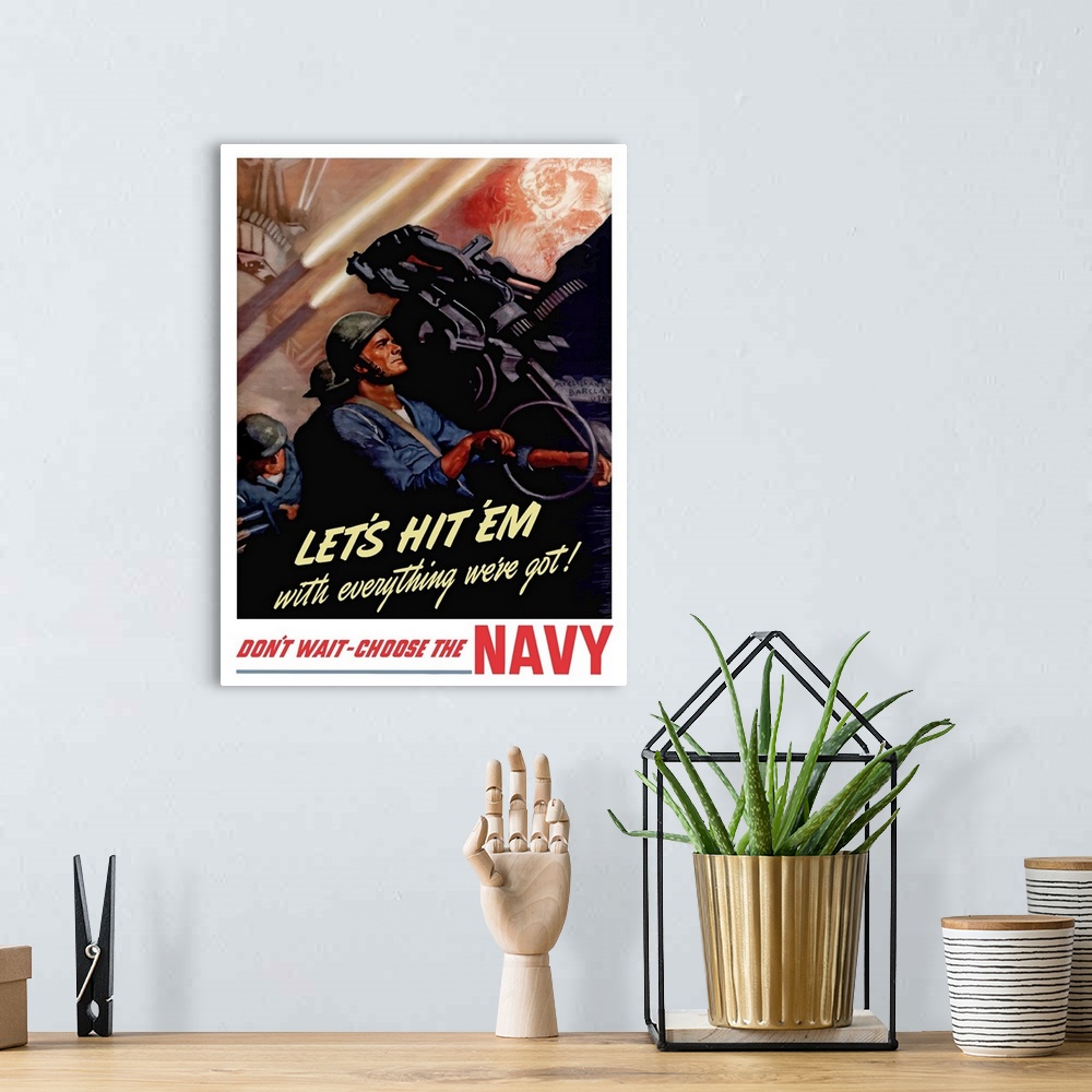 A bohemian room featuring Digitally restored vector war propaganda poster. This vintage World War II poster features sailor...