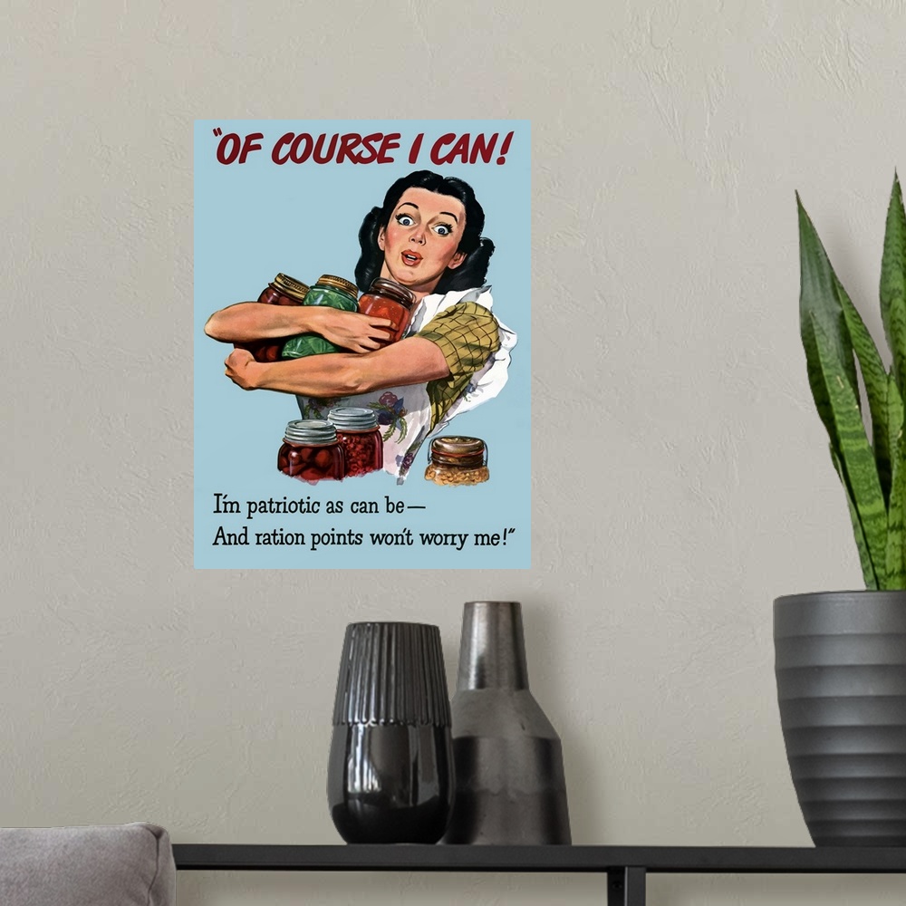 A modern room featuring Digitally restored vector war propaganda poster. This vintage World War Two poster features a hou...
