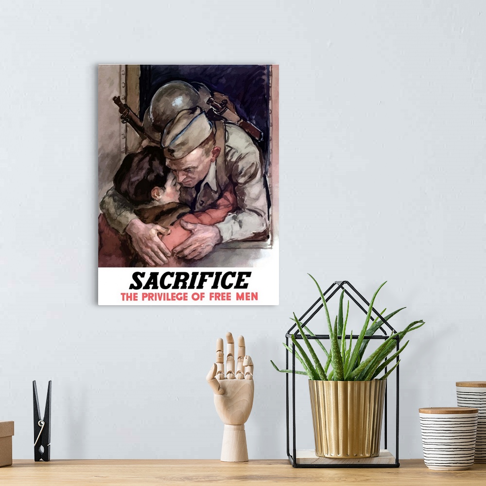 A bohemian room featuring Digitally restored vector war propaganda poster. This vintage World War II poster features a sold...