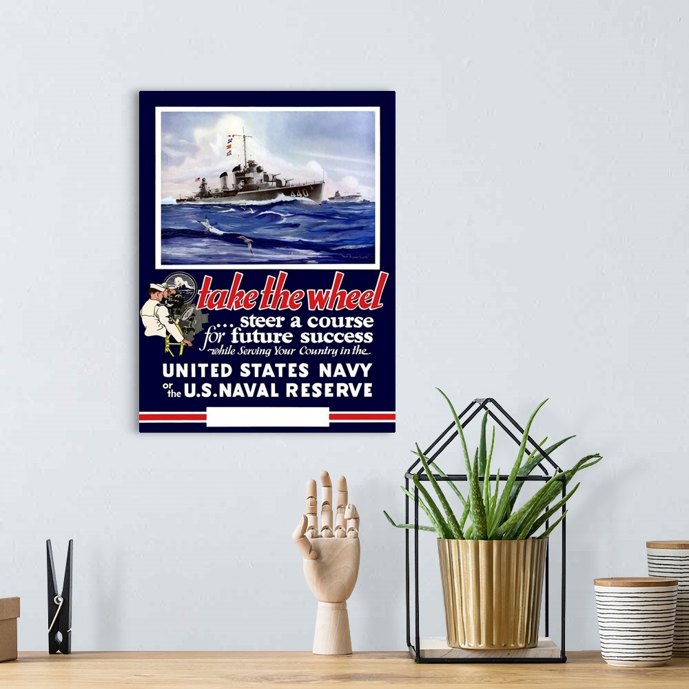 A bohemian room featuring Digitally restored vector war propaganda poster. This vintage World War II Navy poster features U...